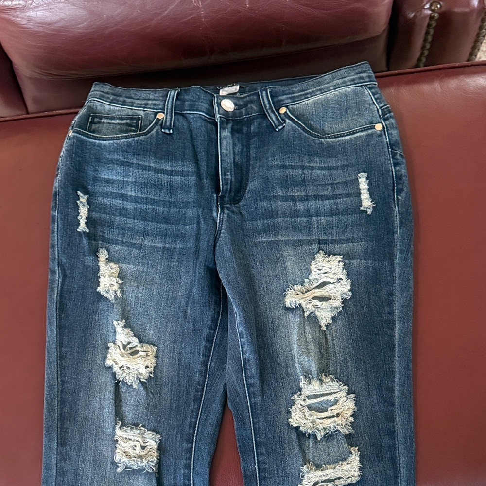VENUS Dark Blue Distressed Skinny Jeans